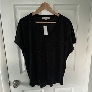 LOFT Black Studded V-Neck Tee